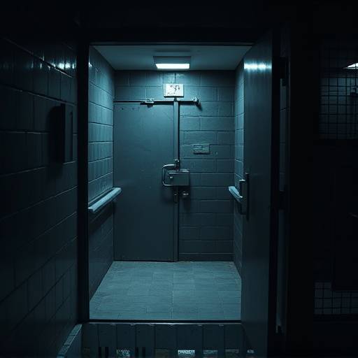 Imagen de una celda de aislamiento, mostrando un espacio reducido con una puerta de acero.