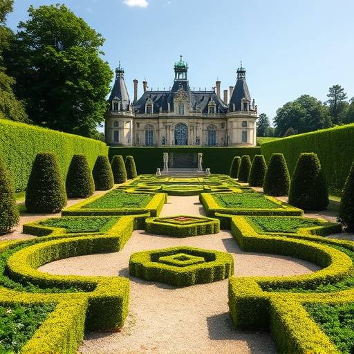 Les jardins à la franäaise du Château de Chambord, offrant un cadre verdoyant et symétrique pour les tournages.