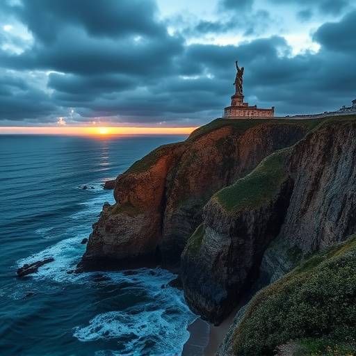 Photo du Rocher de la Vierge à Biarritz, offrant une vue imprenable sur l'océan Atlantique.