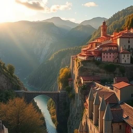 Village de Moustiers-Sainte-Marie, perché sur une falaise, dominant les Gorges du Verdon.