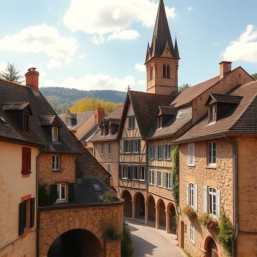 Village pittoresque en Bourgogne, avec des maisons en pierre et une église ancienne.